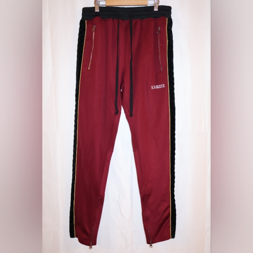Karter Burgundy, Black, & Gold Track Pants. Large.